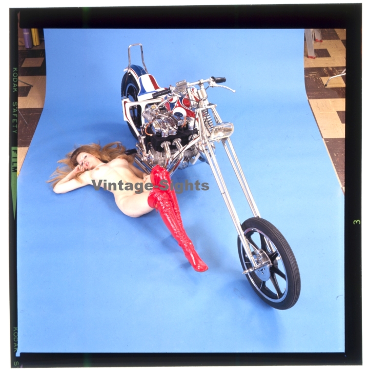 Erotic Study: Racy Blonde Pin-up Girl On Chopper*23 (Vintage Diapositive KORENJAK 1980s)
