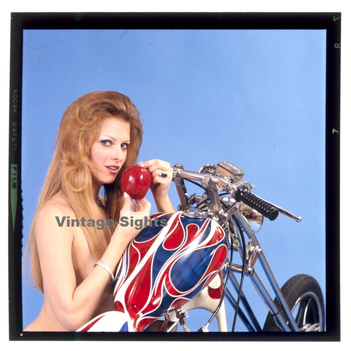 Erotic Study: Racy Blonde Pin-up Girl On Chopper*24 (Vintage Diapositive KORENJAK 1980s)