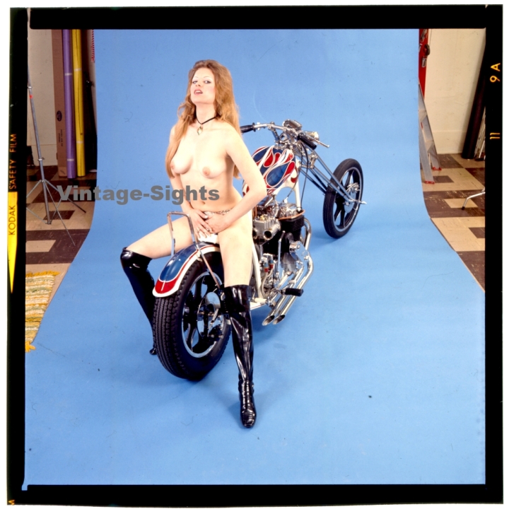 Erotic Study: Racy Blonde Pin-up Girl On Chopper*25 (Vintage Diapositive KORENJAK 1980s)