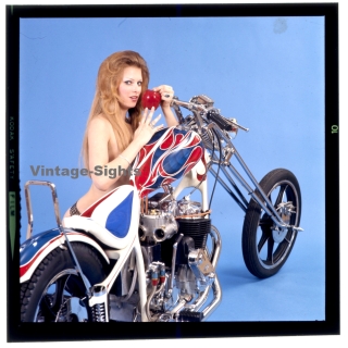 Erotic Study: Racy Blonde Pin-up Girl On Chopper*26 (Vintage Diapositive KORENJAK 1980s)