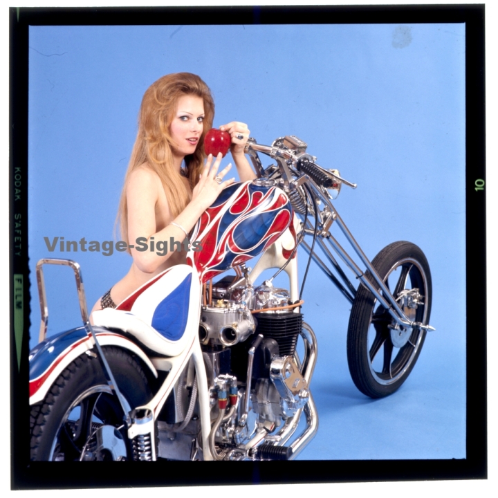 Erotic Study: Racy Blonde Pin-up Girl On Chopper*26 (Vintage Diapositive KORENJAK 1980s)