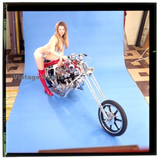 Erotic Study: Racy Blonde Pin-up Girl On Chopper*27 (Vintage Diapositive KORENJAK 1980s)