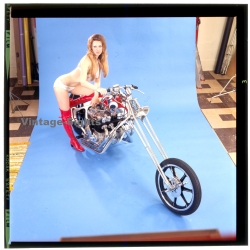 Erotic Study: Racy Blonde Pin-up Girl On Chopper*27 (Vintage Diapositive KORENJAK 1980s)