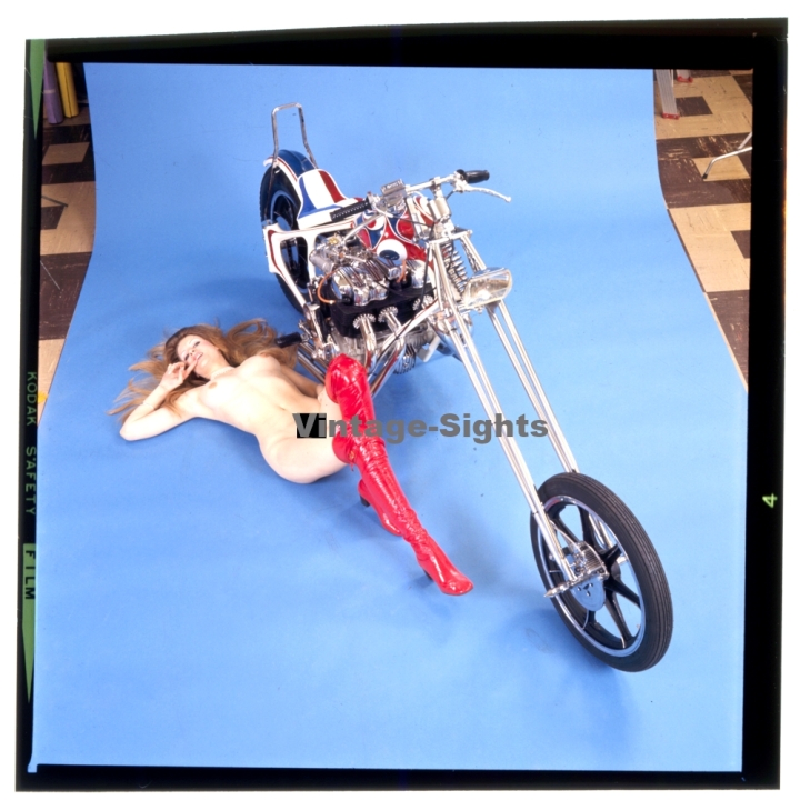 Erotic Study: Racy Blonde Pin-up Girl On Chopper*28 (Vintage Diapositive KORENJAK 1980s)