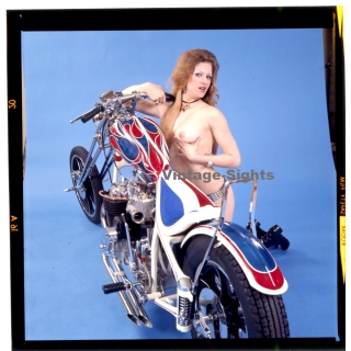 Erotic Study: Racy Blonde Pin-up Girl On Chopper*34 (Vintage Diapositive KORENJAK 1980s)