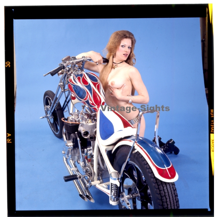 Erotic Study: Racy Blonde Pin-up Girl On Chopper*34 (Vintage Diapositive KORENJAK 1980s)