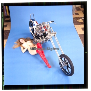 Erotic Study: Racy Blonde Pin-up Girl On Chopper*37 (Vintage Diapositive KORENJAK 1980s)