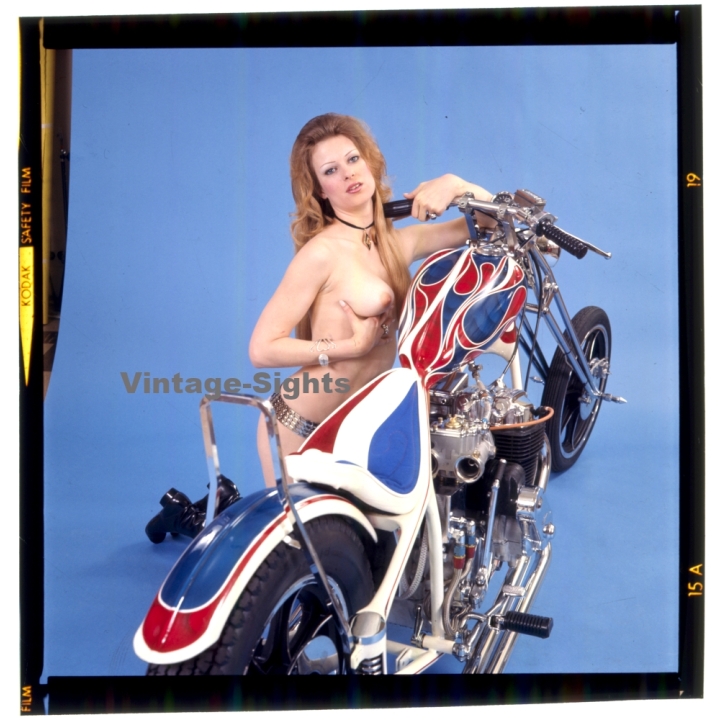 Erotic Study: Racy Blonde Pin-up Girl On Chopper*38 (Vintage Diapositive KORENJAK 1980s)