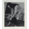 Chubby Fetish Model Lacing Up Corset (Vintage Photo 1960s)