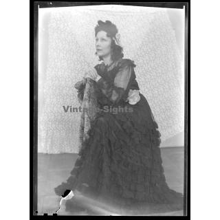 Fashion Study: Elegant Lady In Fancy Black Lace Dress *2 (Vintage Negative 18 X 13CM ~1930s/1940s)
