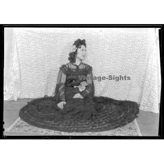 Fashion Study: Elegant Lady In Fancy Black Lace Dress *3 (Vintage Negative 18 X 13CM ~1930s/1940s)