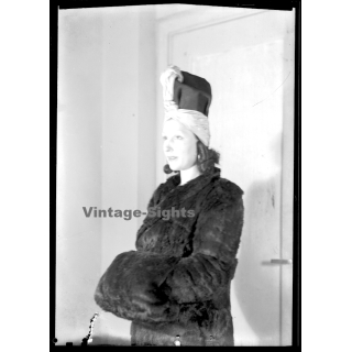 Fashion Study: Elegant Lady With Stylish Turban Style Hat (Vintage Negative 18 X 13CM ~1930s/1940s)