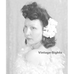 Fashion Study: Elegant Woman In Spectacular White Feather Dress*3 (Vintage Negative 18 X 13CM ~1930s/1940s)