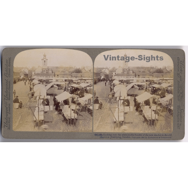 Sweden: New Market at Jönköping (Vintage Stereoscopic Photo 1900s)