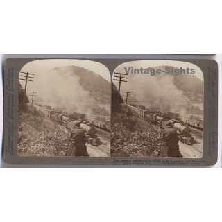 Allegheny Mountains / USA: Horseshoe Curve - Railway (Vintage Stereoscopic Photo 1900s)