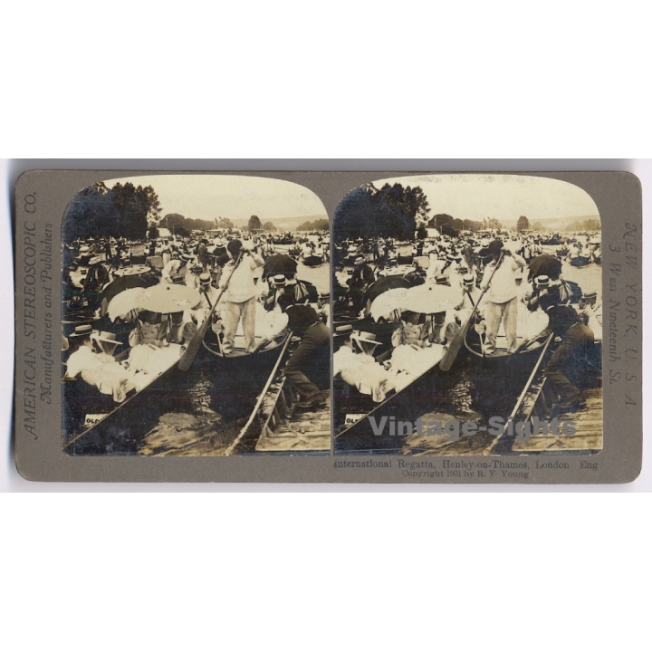 London / UK: Henley Royal Regatta On Thames (Vintage Stereoscopic Photo 1901)