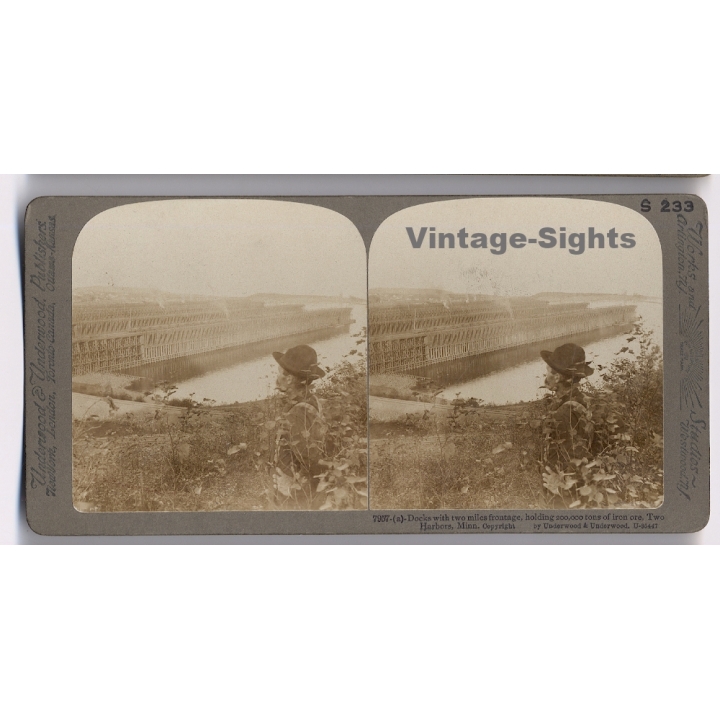 Minnesota / USA: Two Harbors - Docks With Two Miles Frontage Frontage (Vintage Stereoscopic Photo 1900s)