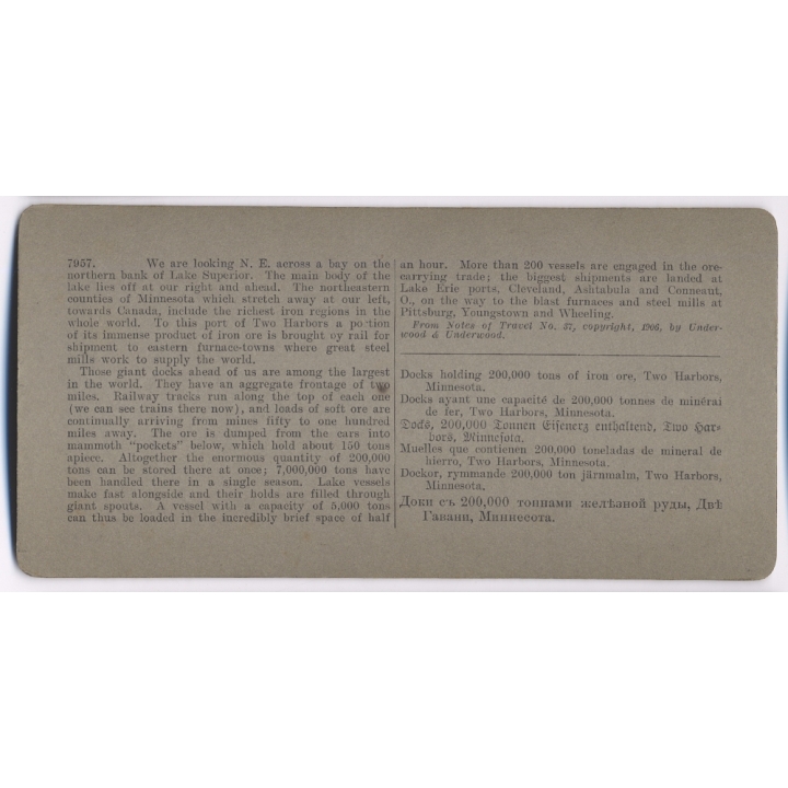 Minnesota / USA: Two Harbors - Docks With Two Miles Frontage Frontage (Vintage Stereoscopic Photo 1900s)