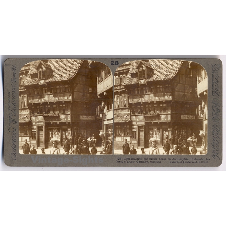 Hildesheim / Germany: Pfeilerhaus - Old Timber House (Vintage Stereoscopic Photo 1900s)