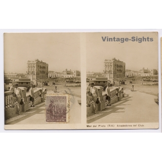 Mar Del Plata / Argentina: Alrededores del Club (Vintage Stereoscopic RPPC 1915)