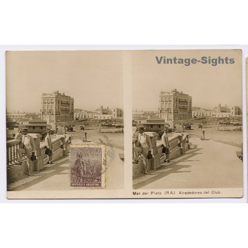Mar Del Plata / Argentina: Alrededores del Club (Vintage Stereoscopic RPPC 1915)
