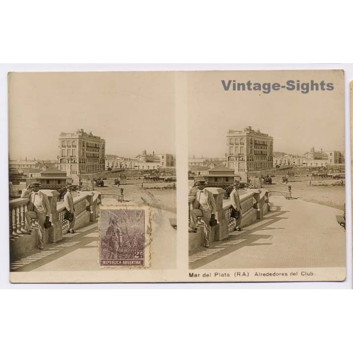 Mar Del Plata / Argentina: Alrededores del Club (Vintage Stereoscopic RPPC 1915)