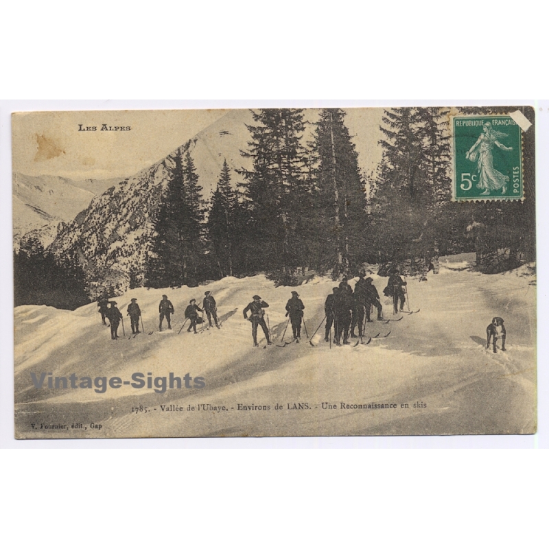 Vallée de l'Ubaye: Skieurs Chasseur Alpins - Environs de Lans (Vintage PC 1914)