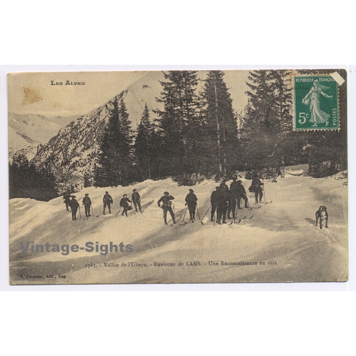 Vallée de l'Ubaye: Skieurs Chasseur Alpins - Environs de Lans (Vintage PC 1914)