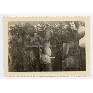 Belgian Congo: Tribal Gathering / Native Dancers In Ceremonial Garb*2 (Vintage Photo ~1930s/1940s