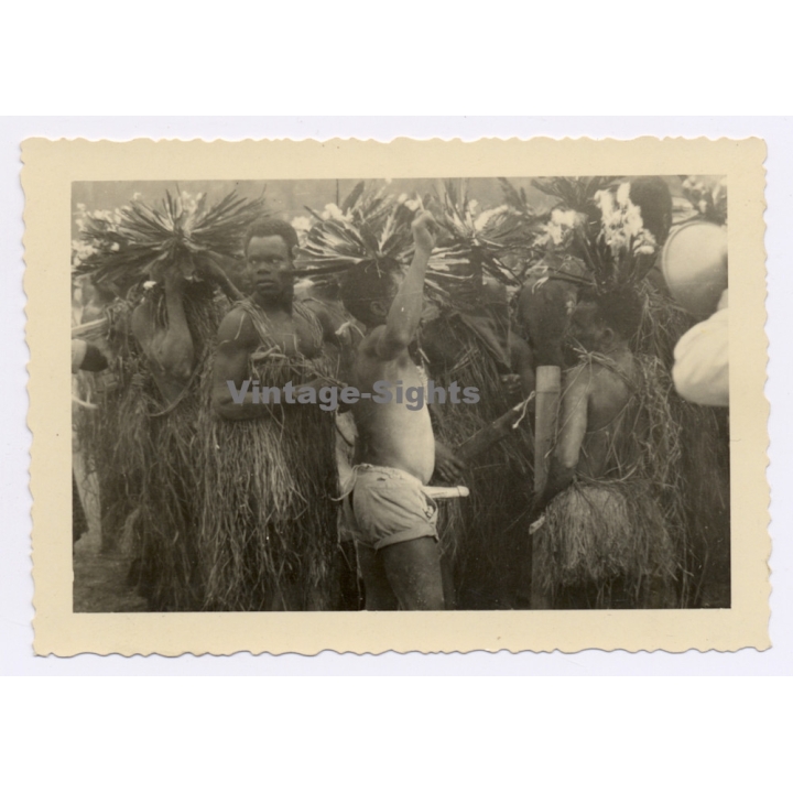 Belgian Congo: Tribal Gathering / Native Dancers In Ceremonial Garb*2 (Vintage Photo ~1930s/1940s