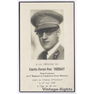 Condolence Card: Charles-Florent Thiébaut - Reg. Carabiniere Prince Baudouin (Vintage Photo 1940)
