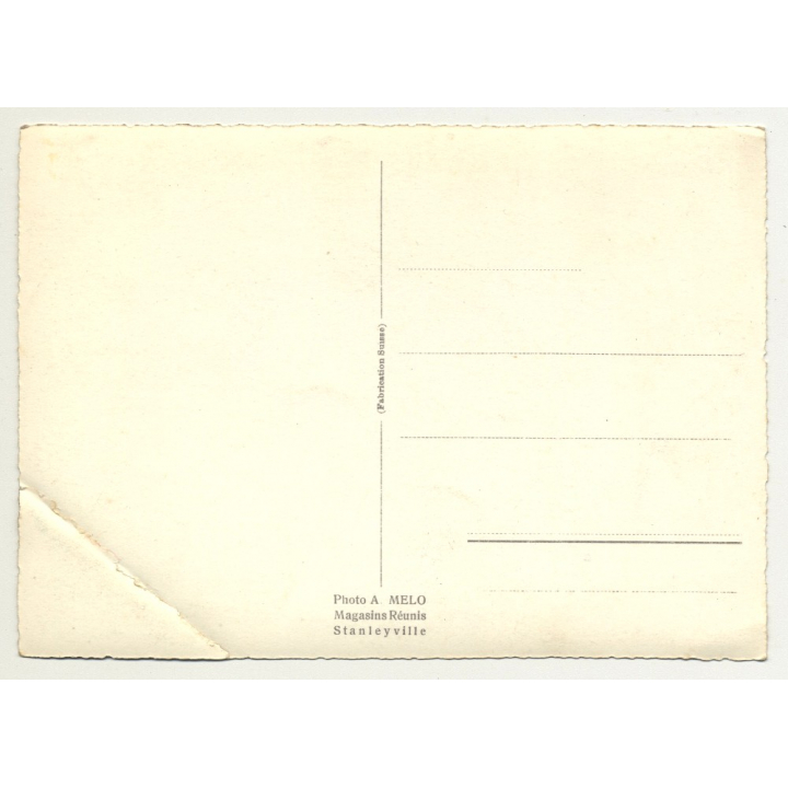 Congo X-Mas Card: Tribal Warrior / A. Melo - Stanleyville (Vintage RPPC B/W 1950s)