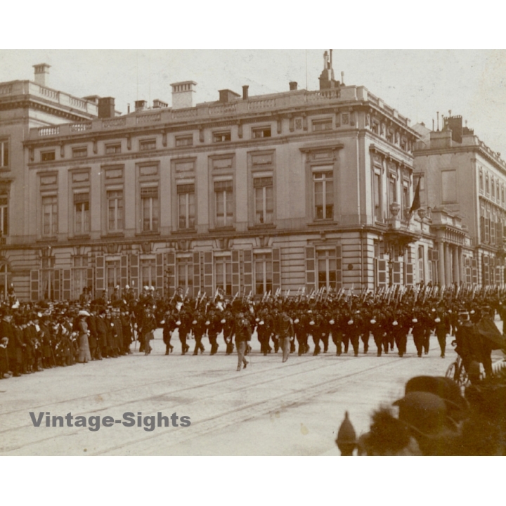 Brussels: Military Parade In Front Of Hôtel de Ligne*2 / Royal Ceremony? (Vintage Albumen Print ~1900s)
