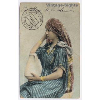 North Africa: Arabe Girl In Traditional Garb / Water Jug  (Vintage PC 1907)