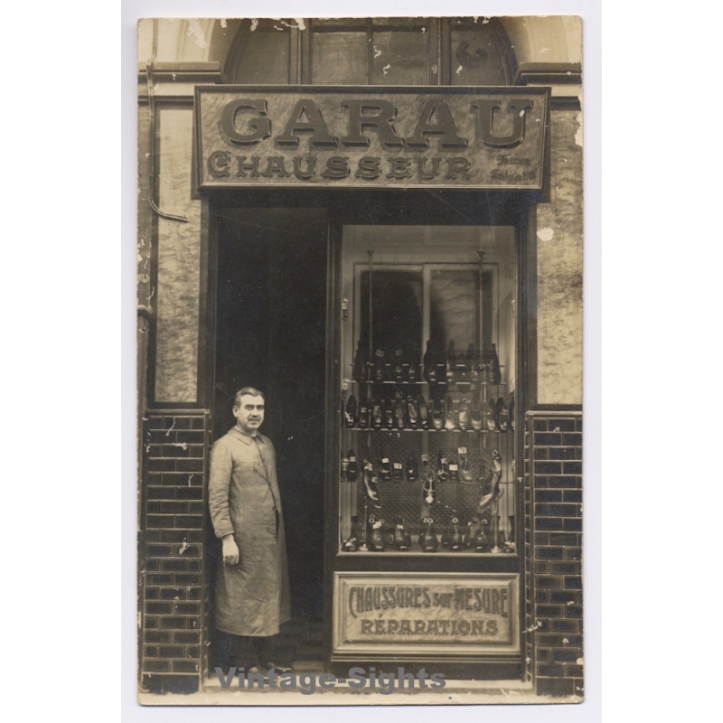 Shoemaker: Garau Chausseur Sur Mesure / Shopfront (Vintage RPPC ~1910s)
