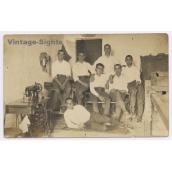 Group Of Young Men in Alpargatas / Sastrería Militar Española ? (Vintage RPPC ~1910s/1920s)