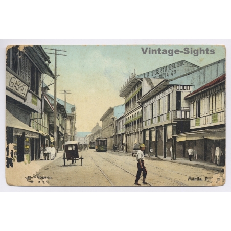 Manila / Philippines:  Calle Rosario - Tram (Vintage PC ~1920s)