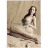 Artistic Erotic Study: Beautiful Brunette Nude Female On Blanket (Large Digital Photo 30x21 CM ~2000s)