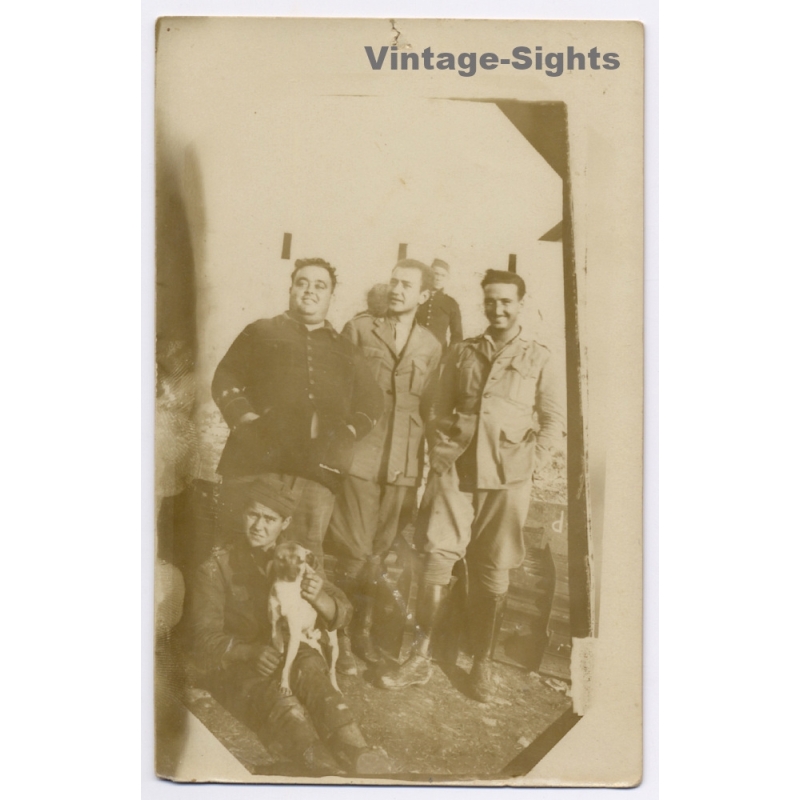 Spanish Civil War: Group Of Militiamen With Dog / Milicianos (Vintage RPPC ~1930s)