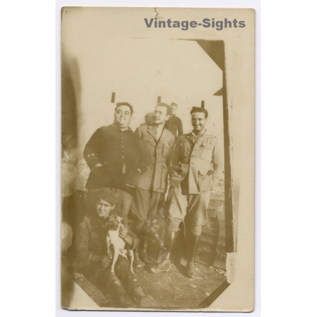 Spanish Civil War: Group Of Militiamen With Dog / Milicianos (Vintage RPPC ~1930s)
