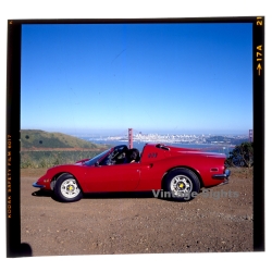Ferrari Dino 264 GTS In Front Of Golden Gate Bridge (Vintage Diapositive ~1970s/1980s)