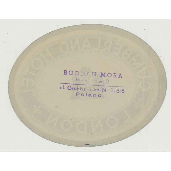 Cumberland Hotel - London / Great Britain (Vintage Luggage Label ~1940s)