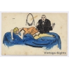 Boudoir: Man Watching Reclining Semi Nude / Risqué - Hand-Drawn (Vintage RPPC ~1920s)