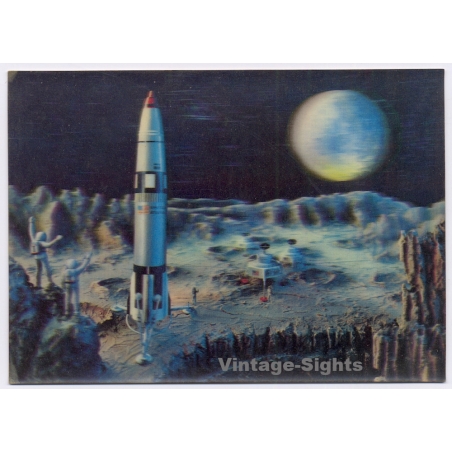 Space Rocket / Moon Landing (Vintage 3D Lenticular PC ~1970s/1980s)