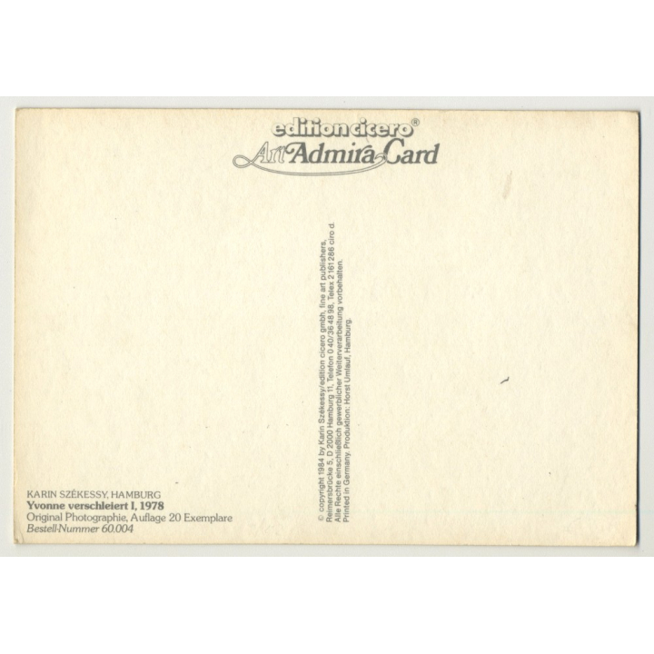 Karin Székessy: Yvonne Verschleiert I, 1978 (Vintage Artist Postcard 1984)