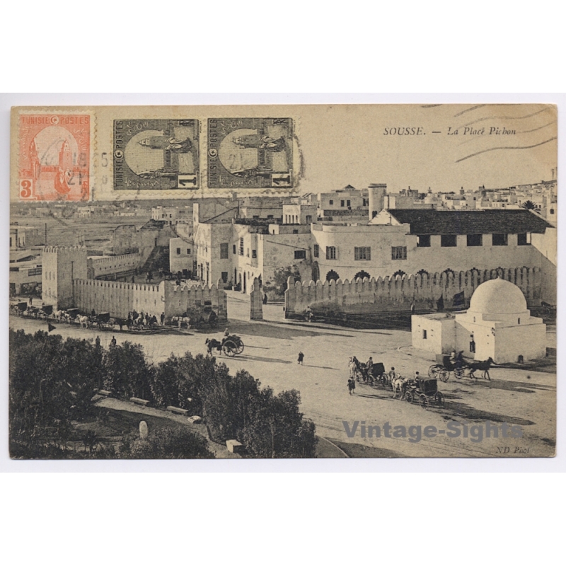 Sousse / Tunisa: La Place Pichon (Vintage PC 1921)