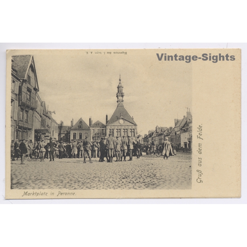 Peronne / WW1: Marktplatz - Reserve Lazarett (Vintage PC 1910s)