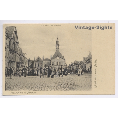 Peronne / WW1: Marktplatz - Reserve Lazarett (Vintage PC 1910s)