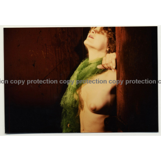 Upper Half Of Petite Nude In Front Of Steel Wall / Nude Art (Vintage Photo DDR ~1980s)