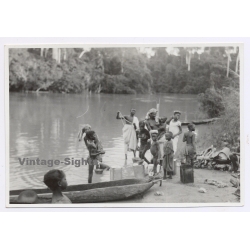 Belgian Congo: Native Tribe Member At Ituri River / Dugout (Vintage Photo ~1930s/1940s